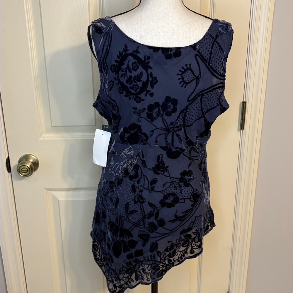 Y2K ECI Velvet Burnout Asymmetrical Top Silk Blend Art Nouveau size 14 NWT - Picture 7 of 12